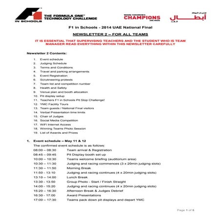 F1i s 2014 uae national final   newsletter 2