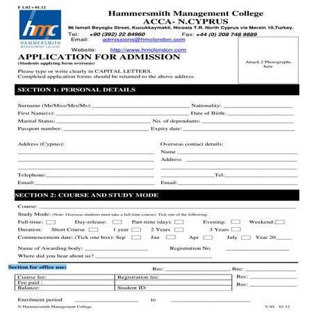 F 1 overseas students application form cyprus