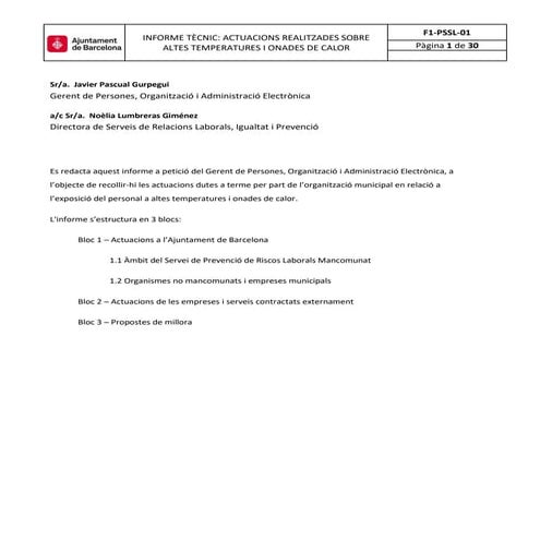 INFORME TÈCNIC: ACTUACIONS REALITZADES SOBRE ALTES TEMPERATURES I ONADES DE C...