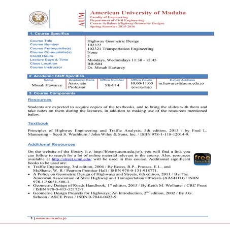Syllabus of Highway Geometric Design