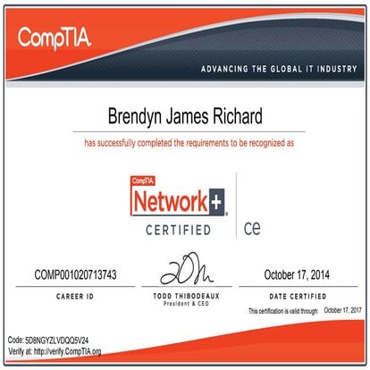 CompTIA Network+ ce certificate | PPT
