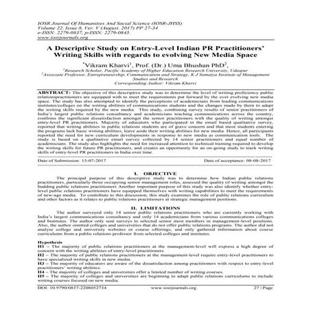 A Descriptive Study on Entry-Level Indian PR Practitioners’ Writing Skills with regards to evolving New Media Space