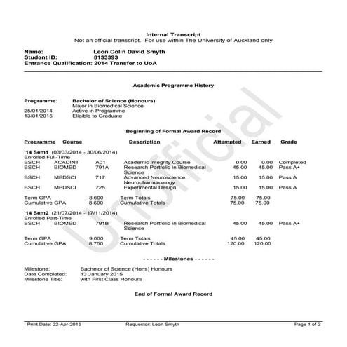 Academic Transcript | PDF