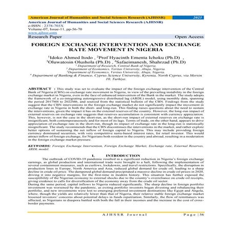 FOREIGN EXCHANGE INTERVENTION AND EXCHANGE RATE MOVEMENT IN NIGERIA | PDF