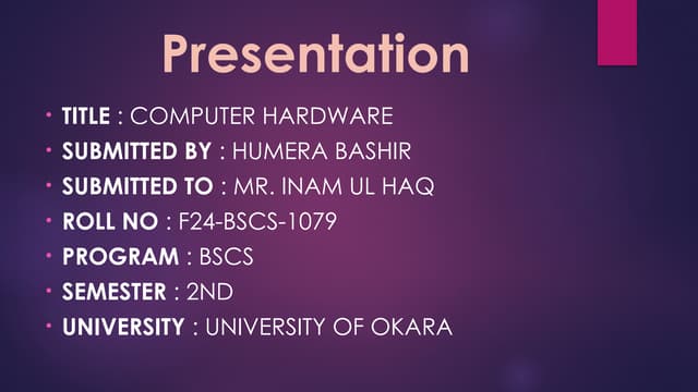 Computer Hardware Components and it's basics