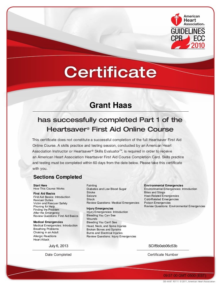 AHA First Aid certificate