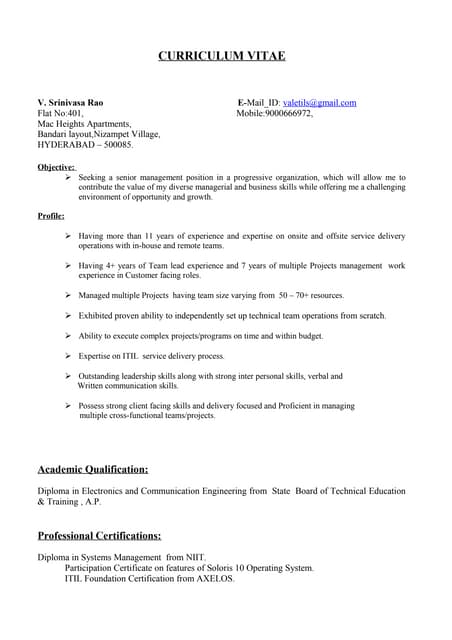 Valeti SrinivasaRao Resume