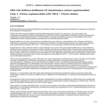 JHS166 Liite 1 Yleiset sopimusehdot