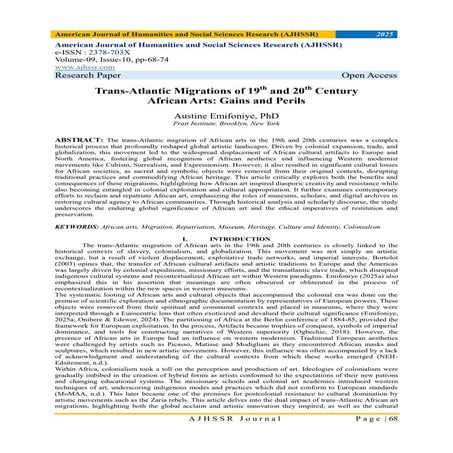 Trans-Atlantic Migrations of 19th and 20th Century African Arts: Gains and Pe...