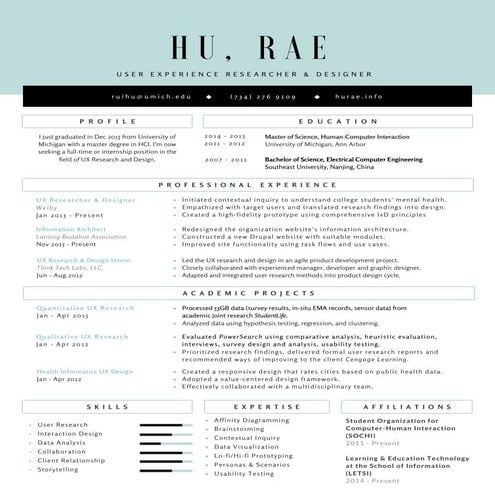 Rae's Resume - UX Research | PDF