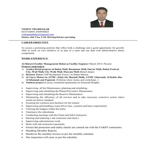 Vishnu Facility Engineer CV