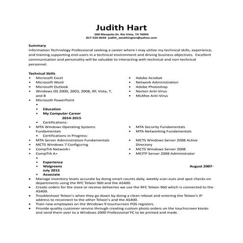 Resume Judith Hart