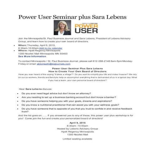 Power User Seminar plus Sara Lebens