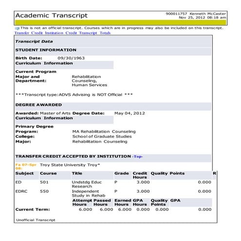 South Carolina State Academic Transcript (1)