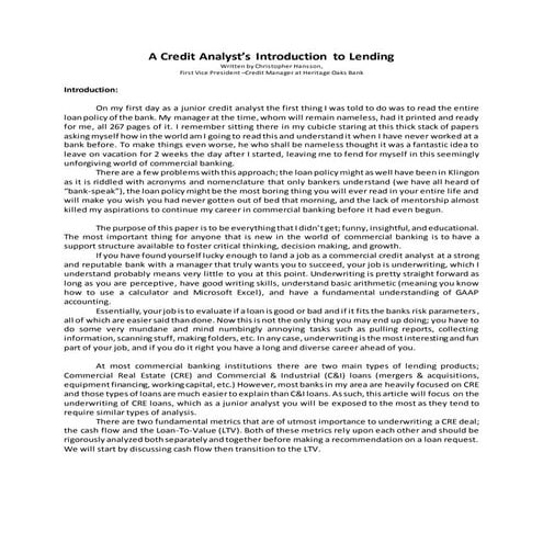 A Credit Analyst Introduction