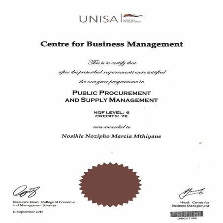 Certificate in Public Procurement and Supply Management