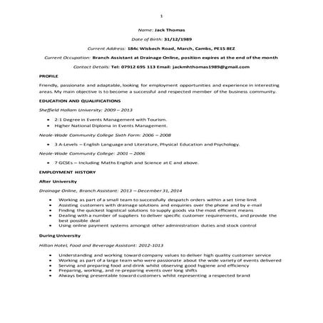 Jack Thomas CV