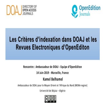 Les Critères d’indexation dans DOAJ et les Revues Électroniques d’OpenEditon  