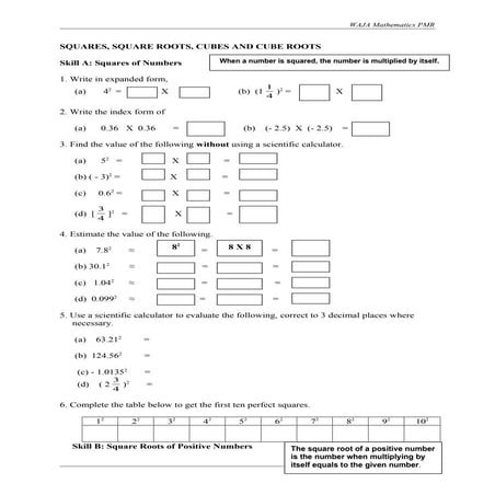 F2 t2   squares, square roots, cubes &amp; cube roots