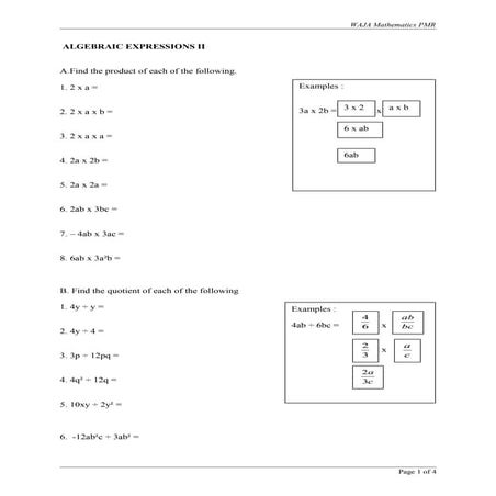 F2   algebraic expression ii