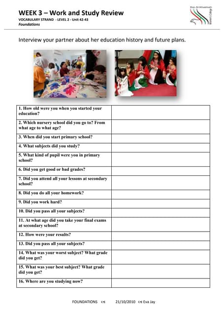 F2 v week 1 units 42 43 study and work education history and plans - interview
