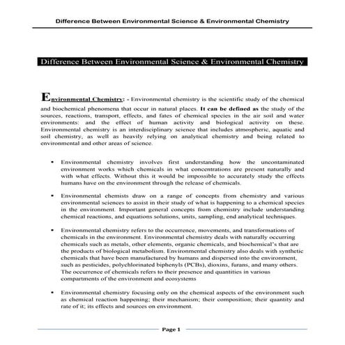 Difference Between Environmental Science and Environmental Chemistry