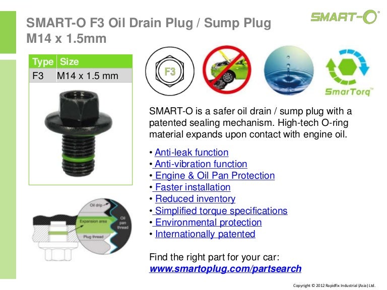 SMARTO F3 oil drain plug / sump plug M14 x 1.5mm