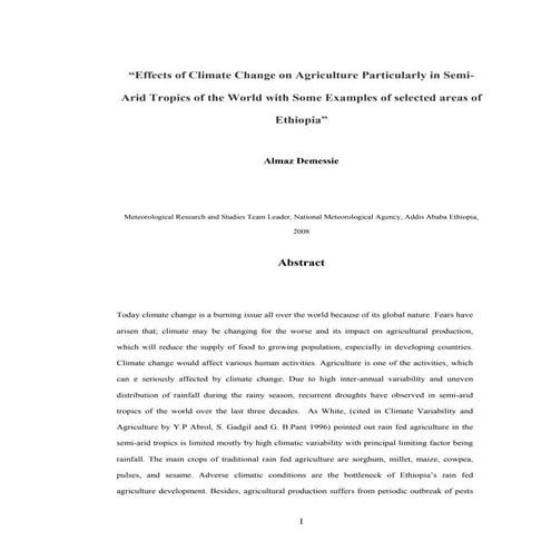 Effects of Climate Change on Agriculture Particularly in Semi 2008