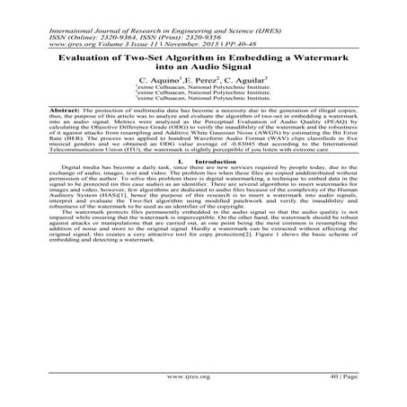 Evaluation of Two-Set Algorithm in Embedding a Watermark into an Audio Signal