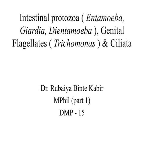 Intestinal protozoa ( Entamoeba, Giardia, Dientamoeba