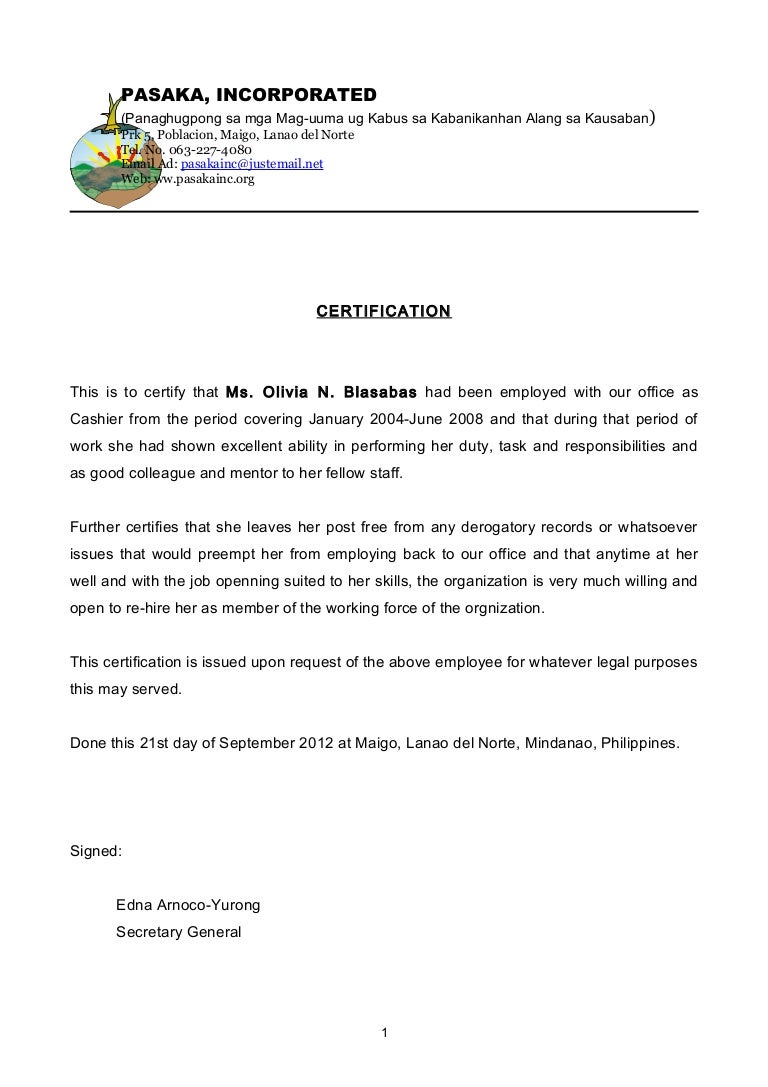 Job Certificate PASAKA INC