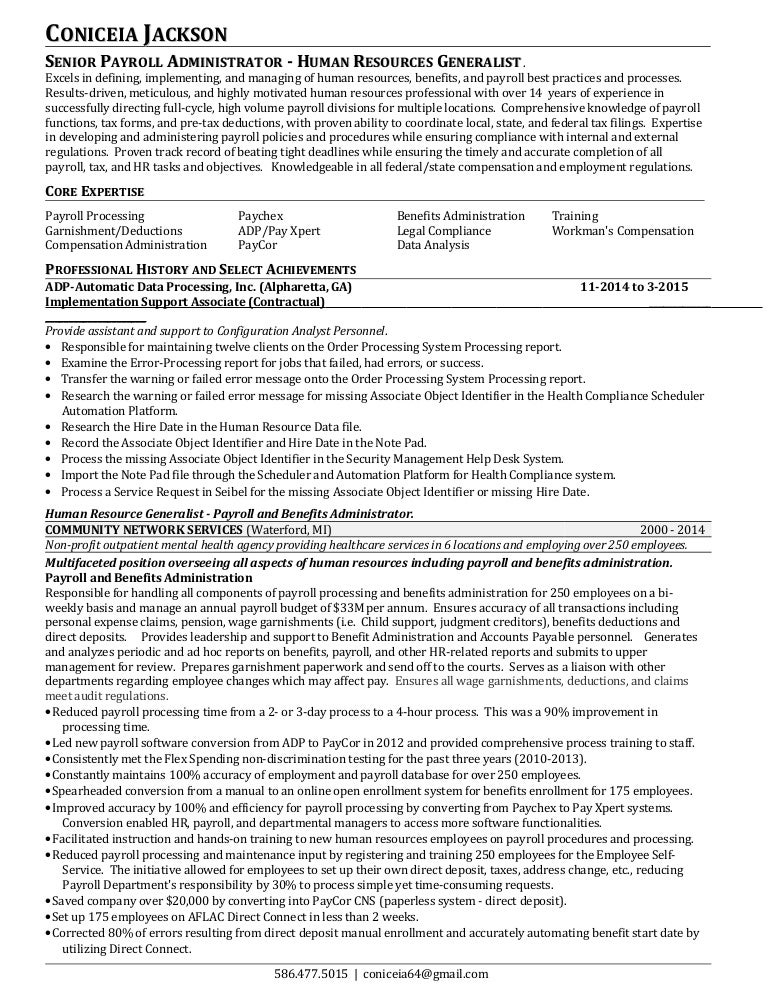 human resources benefits administration resume samples