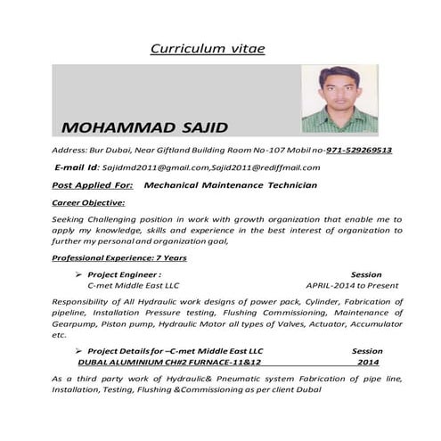 Curriculum Mohammad Sajid