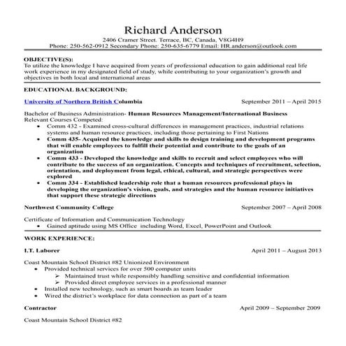 Anderson, Richard - Resume