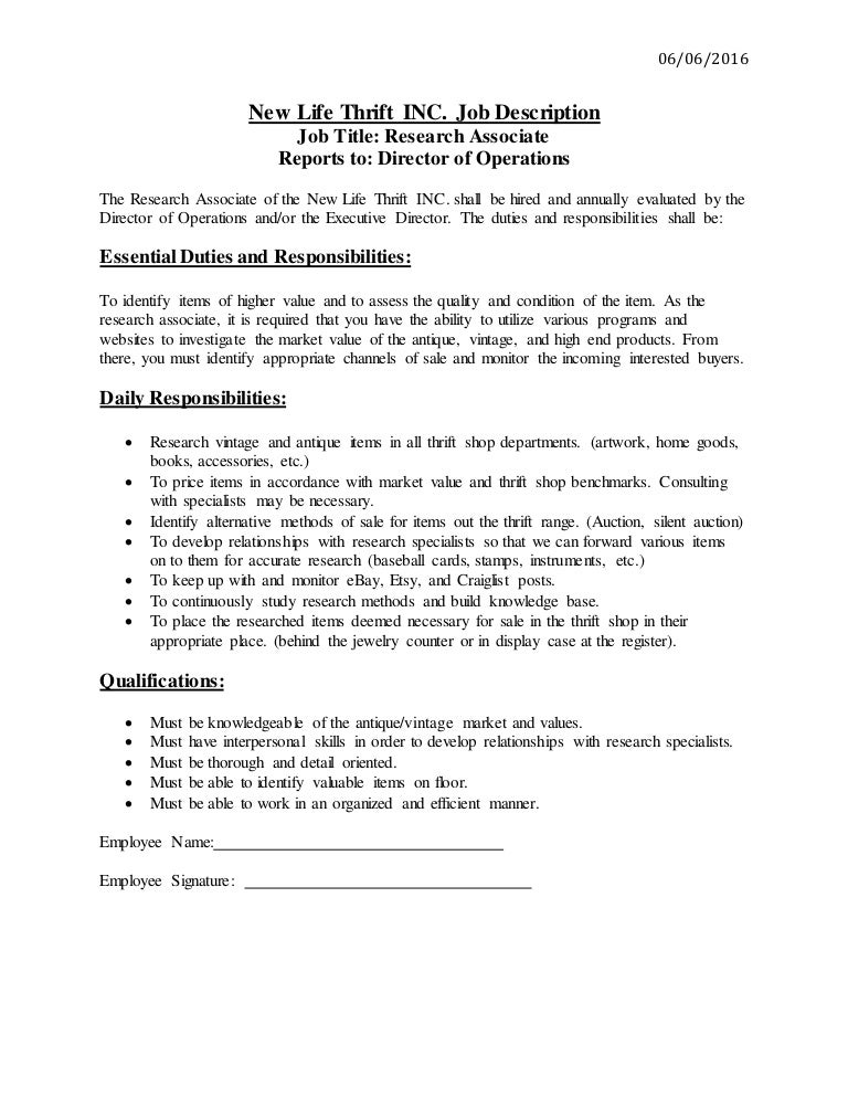 Research Associate Job Description