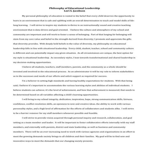 Philosophy of Educational Leadership