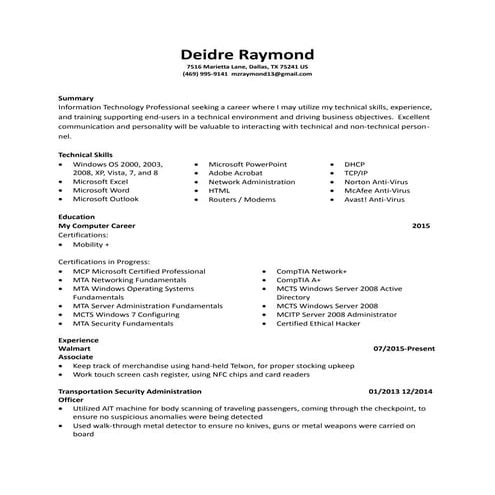 Computer Operator Resume | DOCX