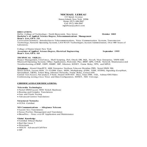 MICHAEL LEBEAU RESUME