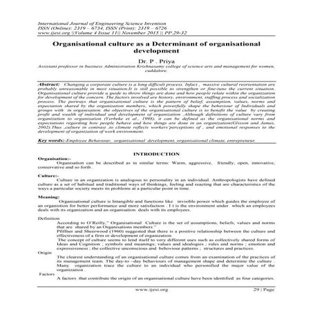 Organisational culture as a Determinant of organisational development