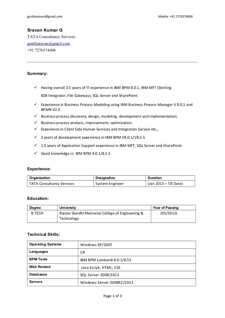 Sravan 3 5yrs Ibm Bpm Resume