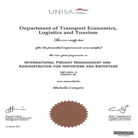 UNISA Certificate