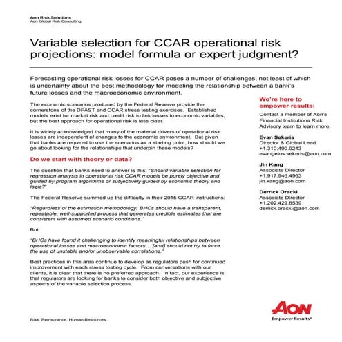Operational Risk Loss Forecasting Model for Stress Testing | PPTX