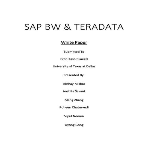 SAP BW vs Teradat; A White Paper