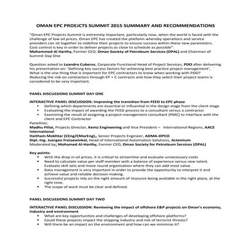 Oman EPC 2015 summary and recommendations