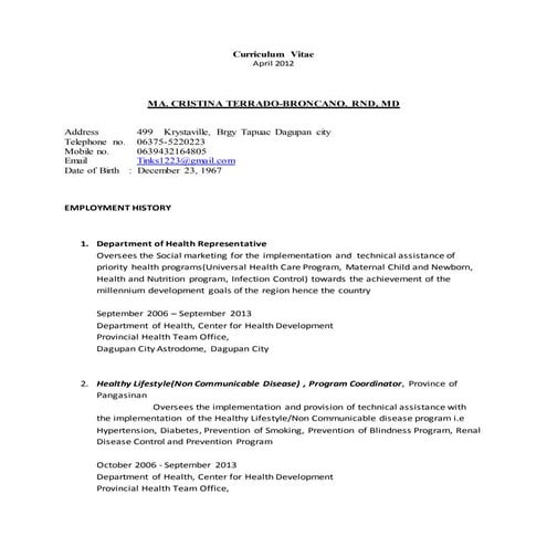 Sample Curriculum Vitae Template | DOCX