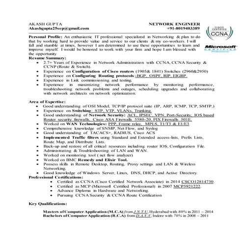 Akash Gupta  Network Engineer CV