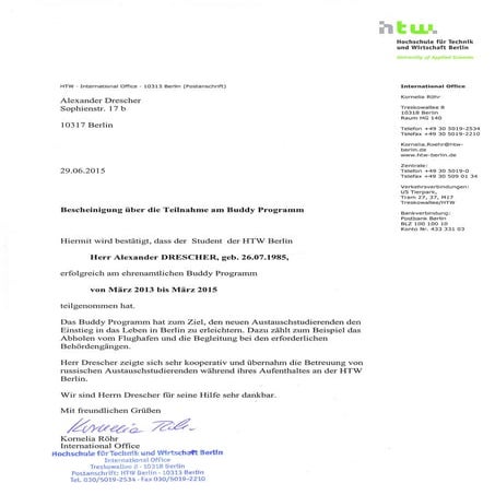 Bescheinigung zur Teilnahme am Buddy Programm_Alexander Drescher
