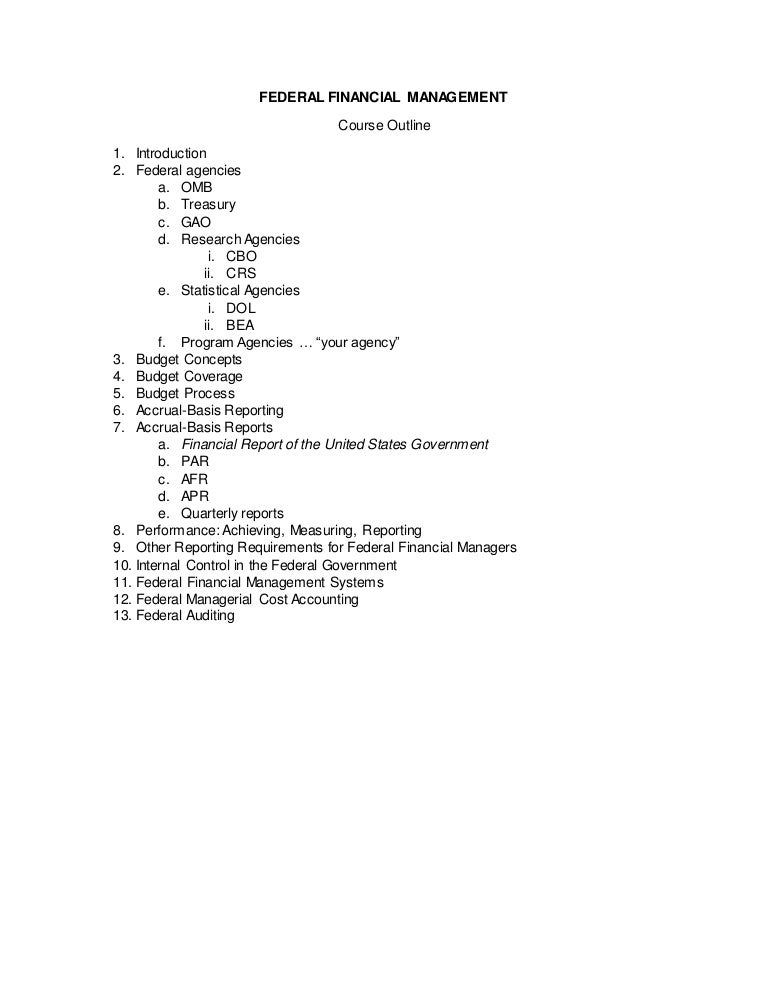 Federal Financial Management, Course Outline