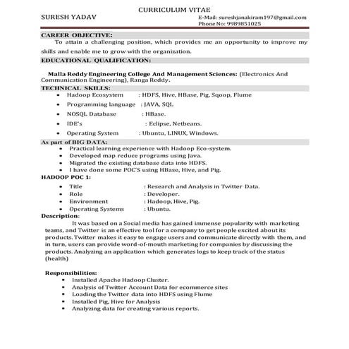 Suresh_Hadoop_Resume