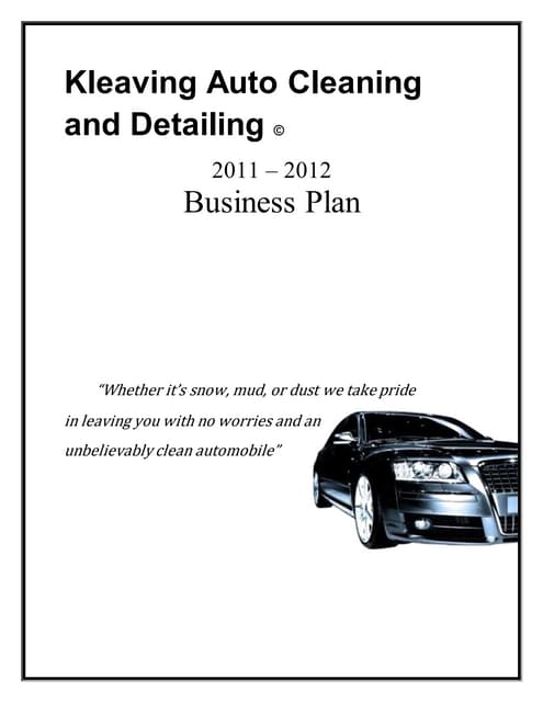 Kleaving Auto Cleaning And Detailing Business Plan